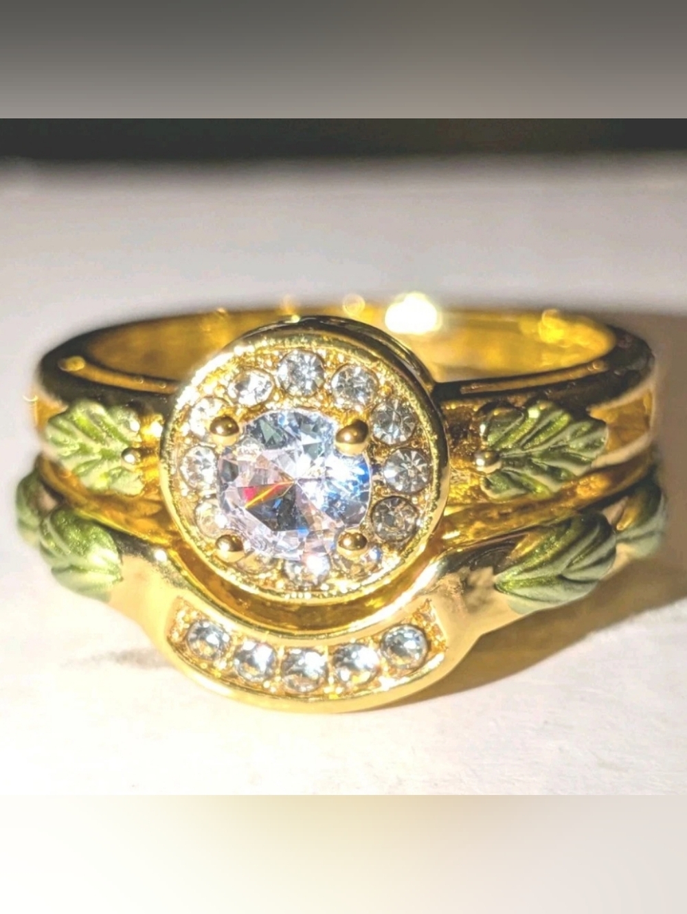 Floral 925 Silver Golden 4ct Lab-Created Diamond Wedding 2pc Ring Set For Women
